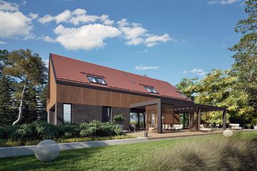 Projekt domu Nikolas III G2 (wersja B) energo plus - parterowy z poddaszem dom o powierzchni 189,23 m², dach dwuspadowy, koszt budowy 594 000 zł - ujęcie frontu