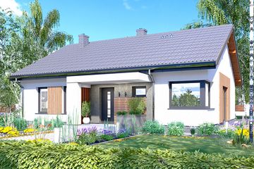Projekt domu APS 353 wariant 3 - parterowy dom o powierzchni 100 m², dach dwuspadowy, koszt budowy 308 000 zł - ujęcie frontu
