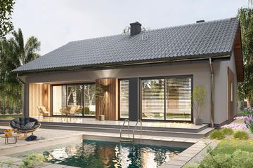Projekt domu APS 353 wariant 3 - parterowy dom o powierzchni 100 m², dach dwuspadowy - ujęcie 4
