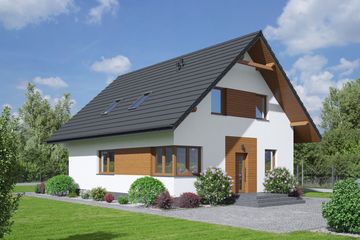 Projekt domu Gryfice 23 m - parterowy z poddaszem dom o powierzchni 119,54 m², dach dwuspadowy - ujęcie 2
