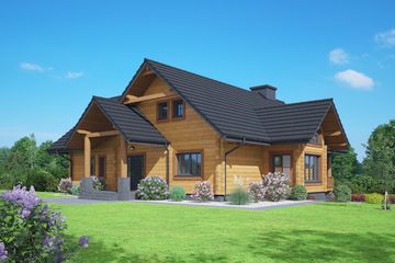 Projekt domu Turzańsk dw 9 - parterowy z poddaszem dom o powierzchni 170,12 m², dach dwuspadowy - ujęcie frontu