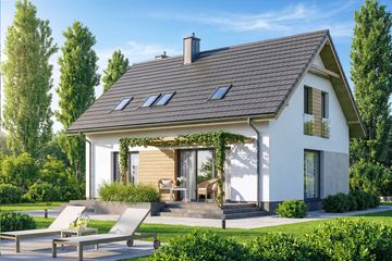 Projekt domu Rodzinek 5 mini - parterowy z poddaszem dom o powierzchni 109 m², dach dwuspadowy - ujęcie 3