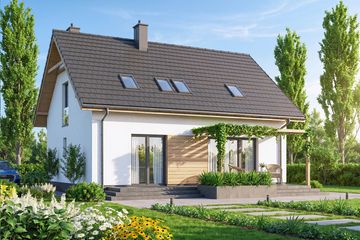 Projekt domu Rodzinek 5 mini - parterowy z poddaszem dom o powierzchni 109 m², dach dwuspadowy - ujęcie 4