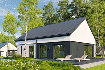 Projekt domu EG-110 wariant I - parterowy z poddaszem dom o powierzchni 98,46 m², dach dwuspadowy - ujęcie 2