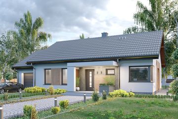 Projekt domu APS 353 wariant 3 + G - parterowy dom o powierzchni 100 m², dach dwuspadowy - ujęcie 2