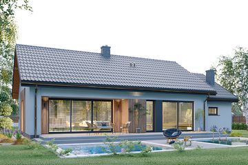 Projekt domu APS 353 wariant 3 + G - parterowy dom o powierzchni 100 m², dach dwuspadowy - ujęcie 4