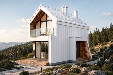 Projekt domu Gorc - parterowy z poddaszem dom o powierzchni 58,40 m², dach dwuspadowy - ujęcie 3