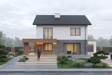 Projekt domu eko Typowy 83 - z pełnym piętrem dom o powierzchni 130,46 m², dach dwuspadowy - ujęcie 2