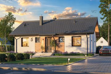 Projekt domu Tebe 5 szkielet drewniany - parterowy dom o powierzchni 70 m², dach dwuspadowy - ujęcie frontu
