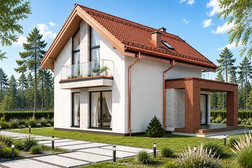 Projekt domu Stodoła z antresolą poszerzony salon - parterowy z poddaszem dom o powierzchni 116,60 m², dach dwuspadowy - ujęcie 2