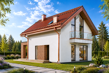 Projekt domu Stodoła z antresolą poszerzony salon - parterowy z poddaszem dom o powierzchni 116,60 m², dach dwuspadowy - ujęcie 3
