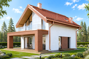 Projekt domu Stodoła z antresolą poszerzony salon - parterowy z poddaszem dom o powierzchni 116,60 m², dach dwuspadowy - ujęcie 4
