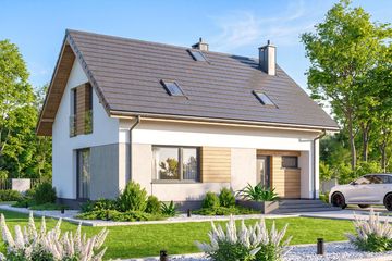 Projekt domu Rodzinek 5 mini 2 - parterowy z poddaszem dom o powierzchni 99,73 m², dach dwuspadowy - ujęcie 2