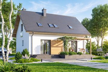 Projekt domu Rodzinek 5 mini 2 - parterowy z poddaszem dom o powierzchni 99,73 m², dach dwuspadowy - ujęcie 3