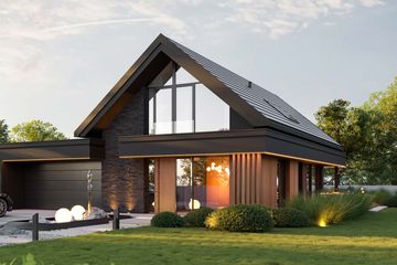 Projekt domu HomeKoncept 166 G2 wariant 03 - parterowy z poddaszem dom o powierzchni 126,16 m², dach dwuspadowy, koszt budowy 417 000 zł - ujęcie frontu