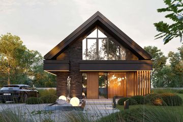 Projekt domu HomeKoncept 166 - parterowy z poddaszem dom o powierzchni 116,32 m², dach dwuspadowy, koszt budowy 365 000 zł - ujęcie frontu