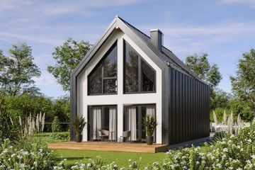 Projekt domu L-302 N murowany - parterowy z poddaszem dom o powierzchni 69,93 m², dach dwuspadowy, koszt budowy 212 000 zł - ujęcie frontu
