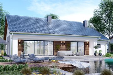 Projekt domu APS 353+G - parterowy dom o powierzchni 100 m², dach dwuspadowy - ujęcie 2