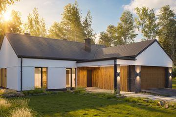 Projekt domu na Majowej z garażem - parterowy dom o powierzchni 117,58 m², dach dwuspadowy - ujęcie 2