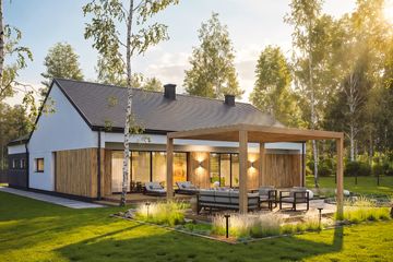 Projekt domu na Majowej z garażem - parterowy dom o powierzchni 117,58 m², dach dwuspadowy - ujęcie 3