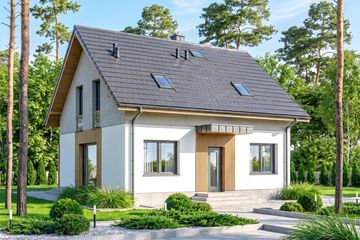 Projekt domu Tamarillo 9 - parterowy z poddaszem dom o powierzchni 98,99 m², dach dwuspadowy - ujęcie frontu