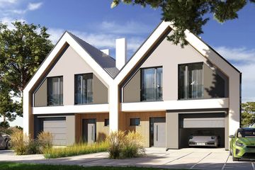 Projekt domu Ella Mini dom jednorodzinny dwulokalowy - parterowy z poddaszem dom o powierzchni 229,02 m², dach dwuspadowy, koszt budowy 219 000 zł - ujęcie frontu