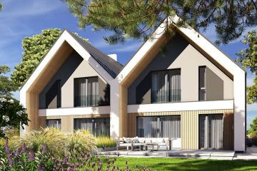 Projekt domu Ella Mini dom jednorodzinny dwulokalowy - parterowy z poddaszem dom o powierzchni 229,02 m², dach dwuspadowy - ujęcie 2
