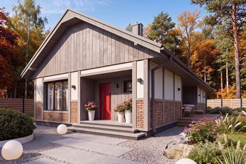 Projekt domu Pati 2 - parterowy dom o powierzchni 128,04 m², dach dwuspadowy, koszt budowy 393 000 zł - ujęcie frontu