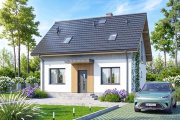 Projekt domu Tamarillo 9 mini - parterowy z poddaszem dom o powierzchni 89,92 m², dach dwuspadowy - ujęcie 2