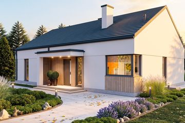 Projekt domu na Majowej drewniany - parterowy dom o powierzchni 107,88 m², dach dwuspadowy - ujęcie 2