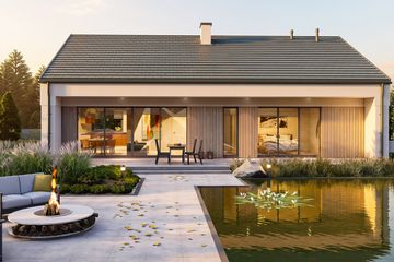 Projekt domu na Majowej drewniany - parterowy dom o powierzchni 107,88 m², dach dwuspadowy - ujęcie 3