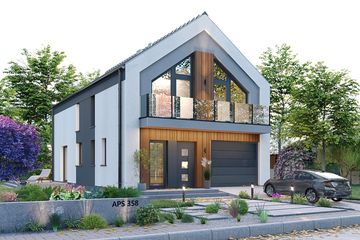 Projekt domu APS 358 ECO - parterowy z poddaszem dom o powierzchni 147 m², dach dwuspadowy - ujęcie 2