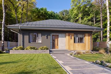 Projekt domu Galia 3 drewniana - parterowy dom o powierzchni 76,25 m², dach kopertowy - ujęcie 3