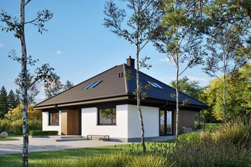 Projekt domu Flo V - parterowy z poddaszem dom o powierzchni 103,59 m², dach kopertowy - ujęcie 2