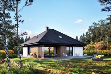 Projekt domu Flo V - parterowy z poddaszem dom o powierzchni 103,59 m², dach kopertowy - ujęcie 3