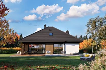 Projekt domu Flo V - parterowy z poddaszem dom o powierzchni 103,59 m², dach kopertowy - ujęcie 5