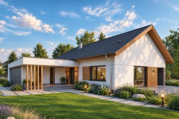 Projekt domu Luna 2G - parterowy dom o powierzchni 166,34 m², dach dwuspadowy, koszt budowy 490 000 zł - ujęcie frontu