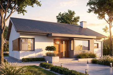 Projekt domu Krajobrazy 134 - parterowy dom o powierzchni 99,02 m², dach dwuspadowy, koszt budowy 293 000 zł - ujęcie frontu