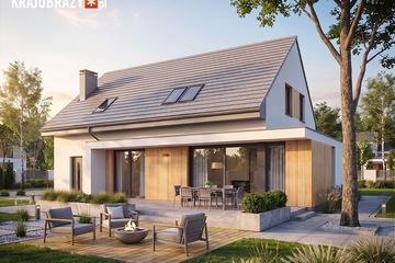 Projekt domu Studio 139 - parterowy z poddaszem dom o powierzchni 136,61 m², dach dwuspadowy, koszt budowy 377 000 zł - ujęcie frontu