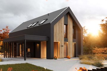 Projekt domu HomeKoncept 139 - parterowy z poddaszem dom o powierzchni 105,77 m², dach dwuspadowy, koszt budowy 312 000 zł - ujęcie frontu
