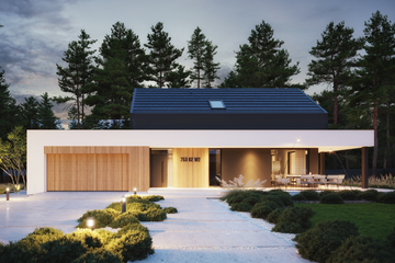 Projekt domu NewHouse 753 G2 w2 - parterowy z poddaszem dom o powierzchni 102,49 m², dach dwuspadowy, koszt budowy 308 000 zł - ujęcie frontu