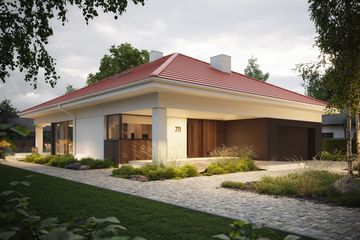 Projekt domu NewHouse 771 red - parterowy dom o powierzchni 133,61 m², dach kopertowy - ujęcie 2