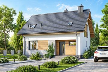 Projekt domu Rodzinek 5 mini 3 - parterowy z poddaszem dom o powierzchni 89,15 m², dach dwuspadowy - ujęcie 2