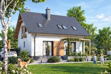 Projekt domu Rodzinek 5 mini 3 - parterowy z poddaszem dom o powierzchni 89,15 m², dach dwuspadowy - ujęcie 4