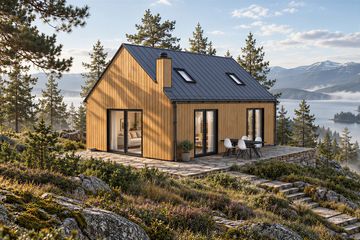 Projekt domu Akacja - parterowy dom o powierzchni 48,51 m², dach dwuspadowy - ujęcie frontu