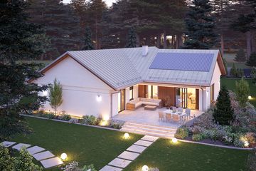 Projekt domu Ambrozja 17 - parterowy dom o powierzchni 167,84 m², dach wielospadowy, koszt budowy 523 000 zł - ujęcie frontu