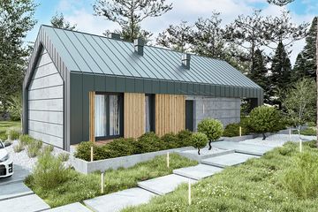 Projekt domu PióroArchitekci - 24 szkieletowy - parterowy dom o powierzchni 79,40 m², dach dwuspadowy - ujęcie frontu
