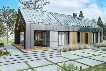 Projekt domu PióroArchitekci - 24 szkieletowy - parterowy dom o powierzchni 79,40 m², dach dwuspadowy - ujęcie 2