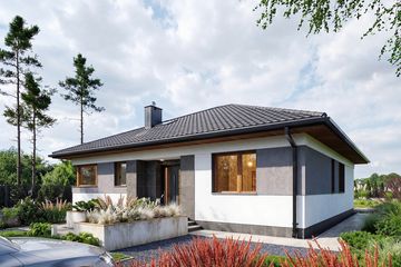 Projekt domu Kwadra Sto (1996) - parterowy dom o powierzchni 99,40 m², dach kopertowy - ujęcie 3