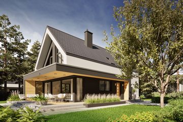 Projekt domu Rudolf - z pełnym piętrem dom o powierzchni 136,19 m², dach dwuspadowy, koszt budowy 354 000 zł - ujęcie frontu